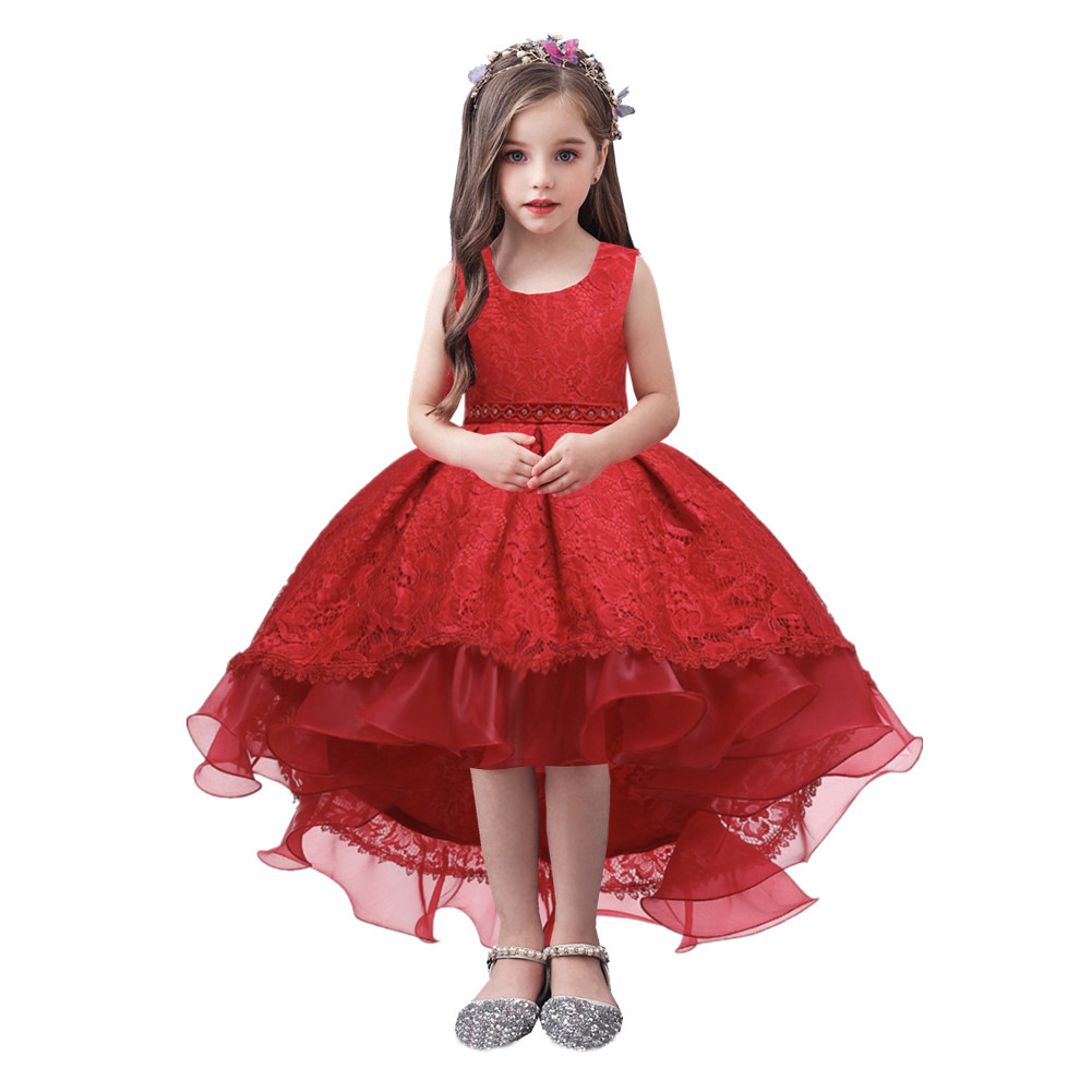 thumbnail image 3 of Vestido de cola para niños, sin mangas, de encaje, de color sólido, para niñas grandes, vestido de princesa para actuación en el escenario, 3 of 6