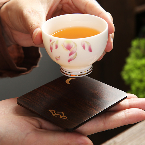 [Inlaid copper coaster] Ebony solid wood solid wood brass large cup holder anti-scalding kung fu tea ceremony accessories saucer