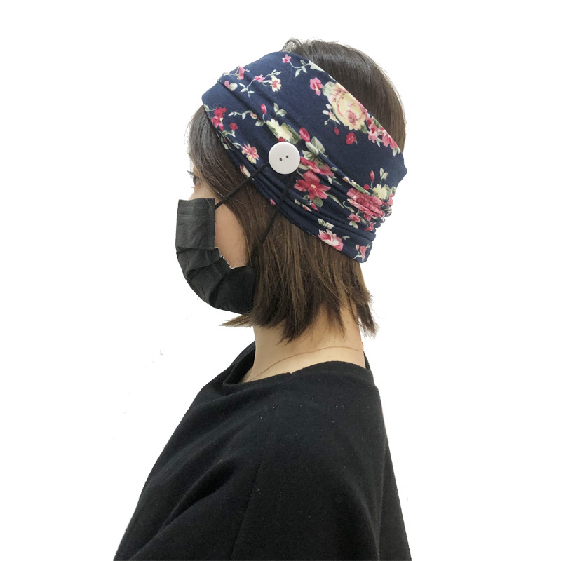 New Fashion Printed Stretch Cloth Mask Anti-leather Button Headband Fitness Yoga Headband display picture 10