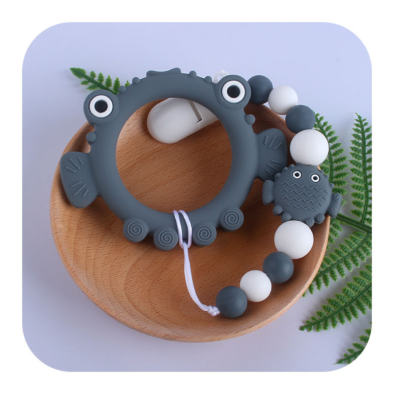 Nuevo pico chupete clip burbuja pescado cabeza grande silicona mordedor bebé silicona molar juguete mordedor chupete cadena