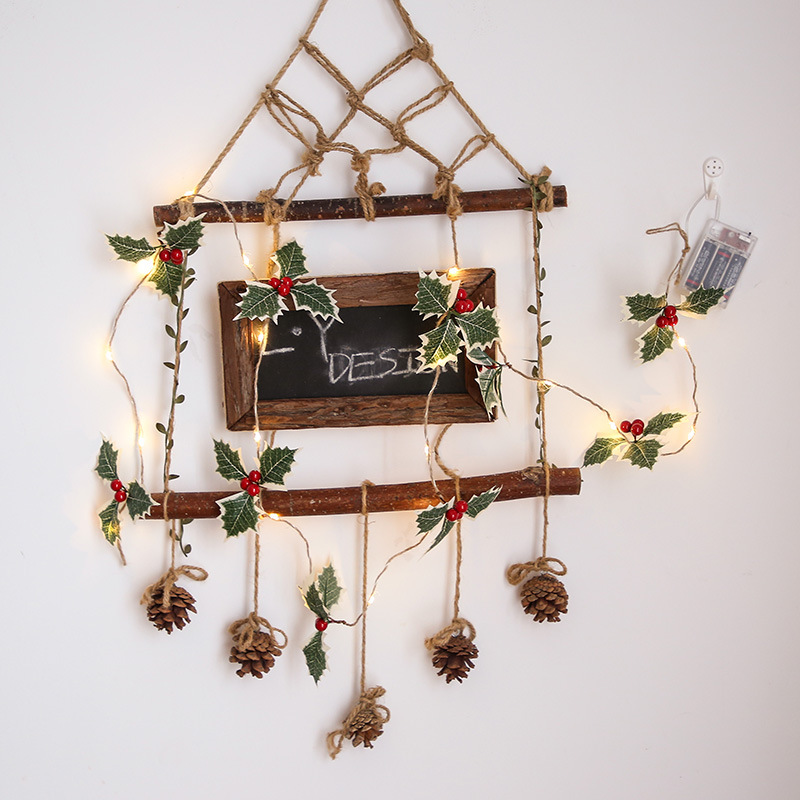 2021 nuevo LED Navidad hoja fruta roja lámpara de alambre de cobre luz decorativa cadena ins chica corazón vacaciones foto Accesorios