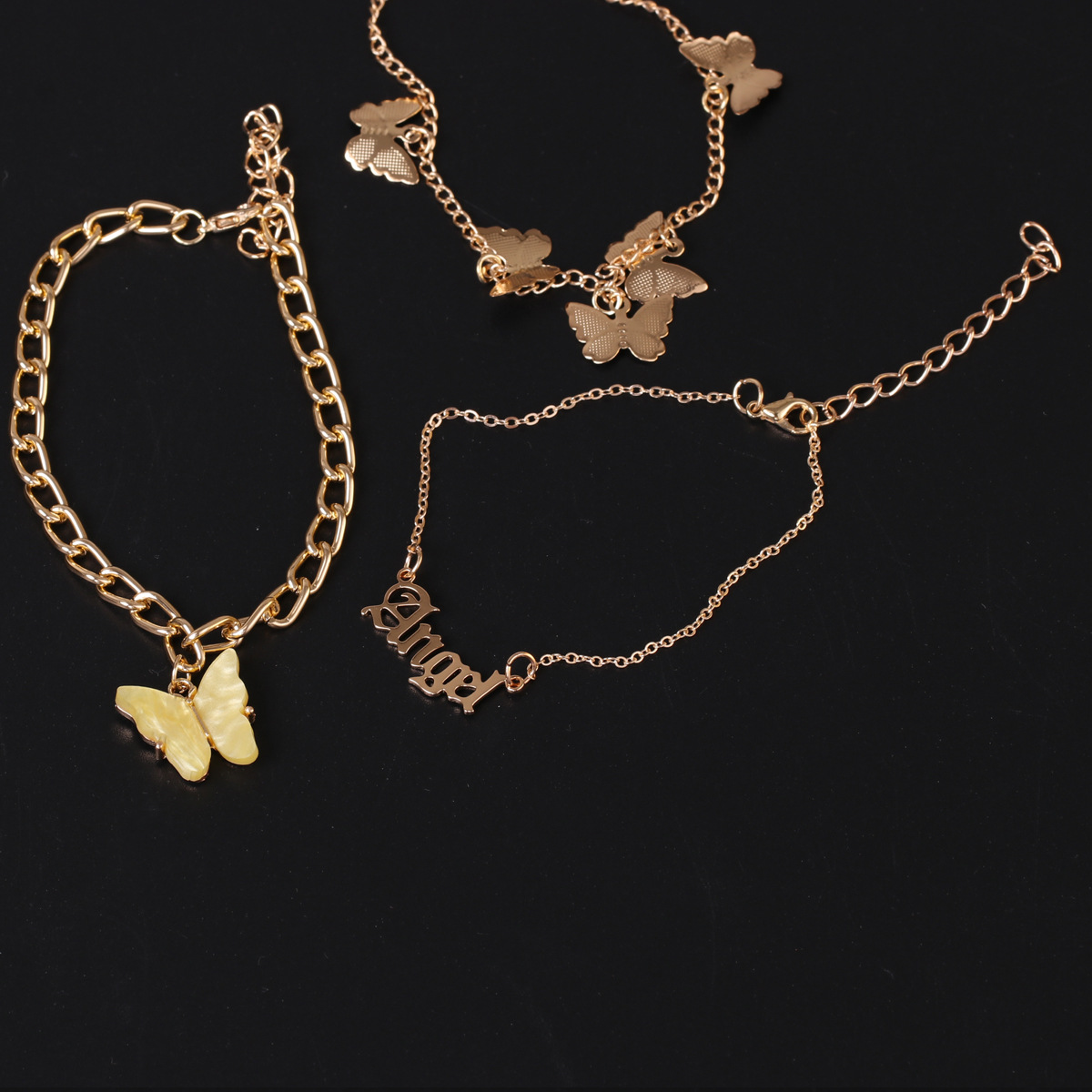 Fashion Butterfly Simple Three-piece Chain Alloy Butterfly Anklet For Women display picture 3