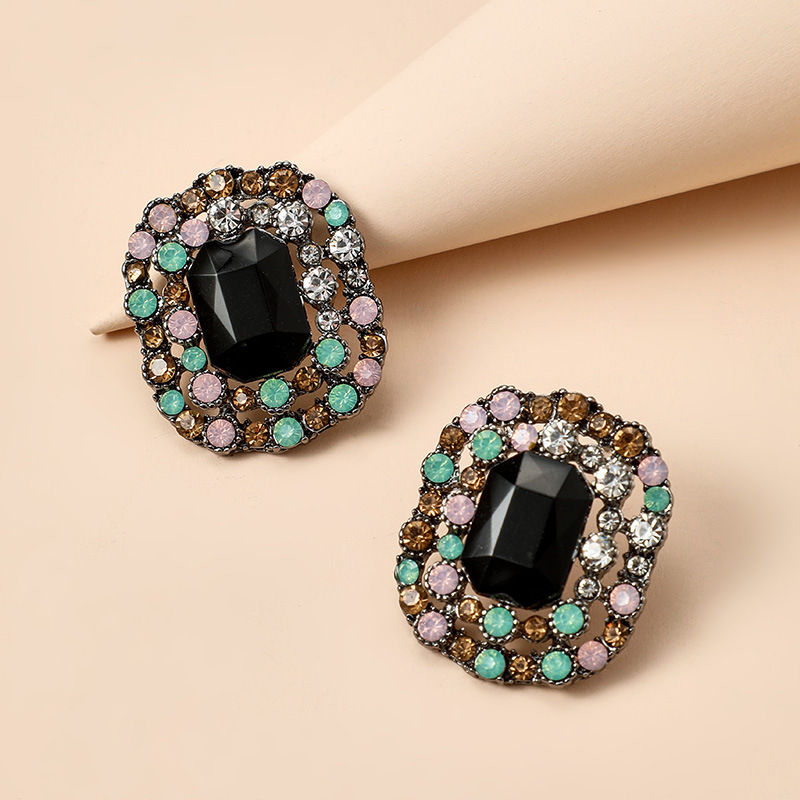 New Trendy Wild  Rectangular Diamond Colorful  Earrings display picture 5