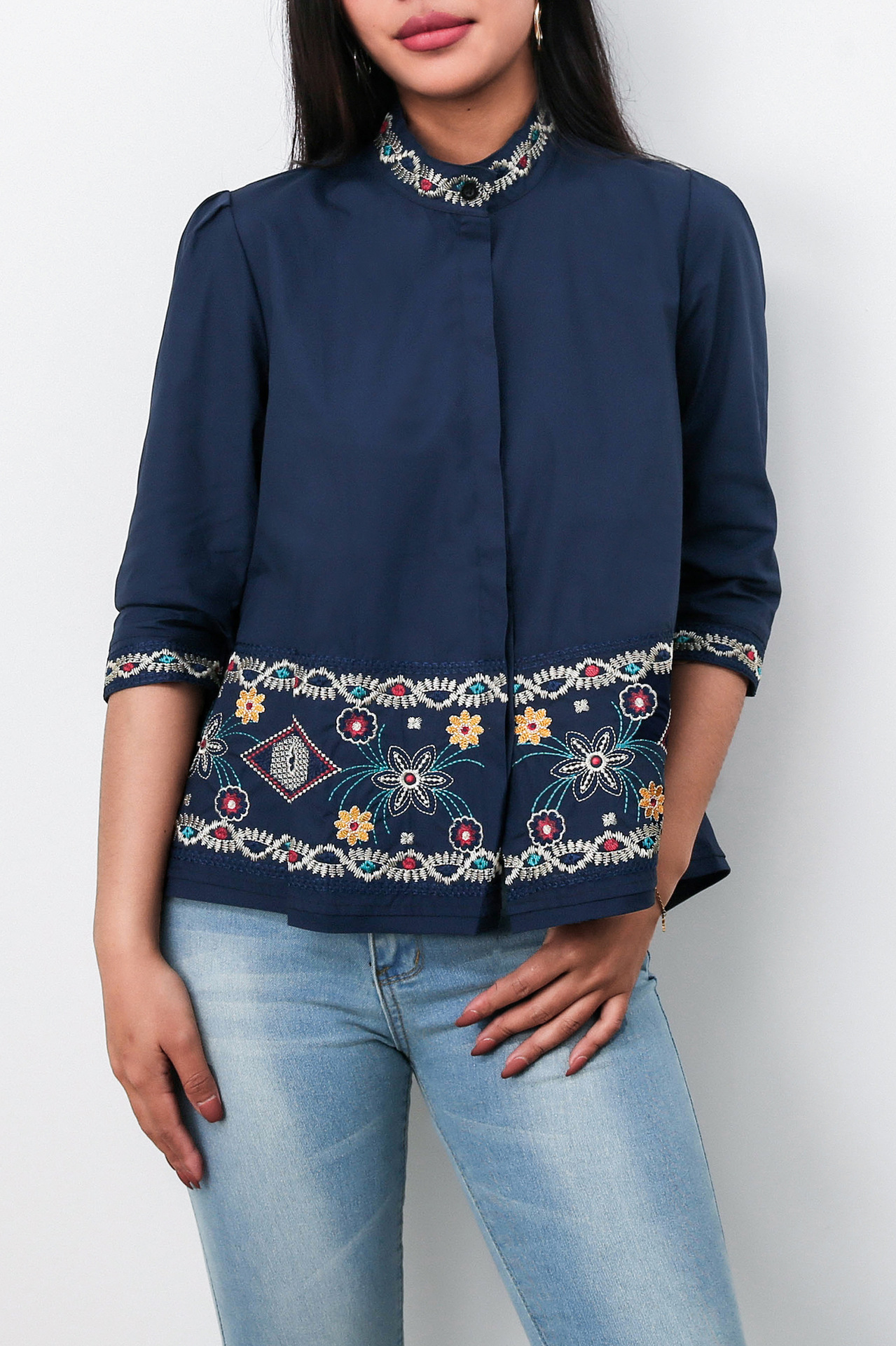 casual stand-up collar embroidery shirt NSMY24588