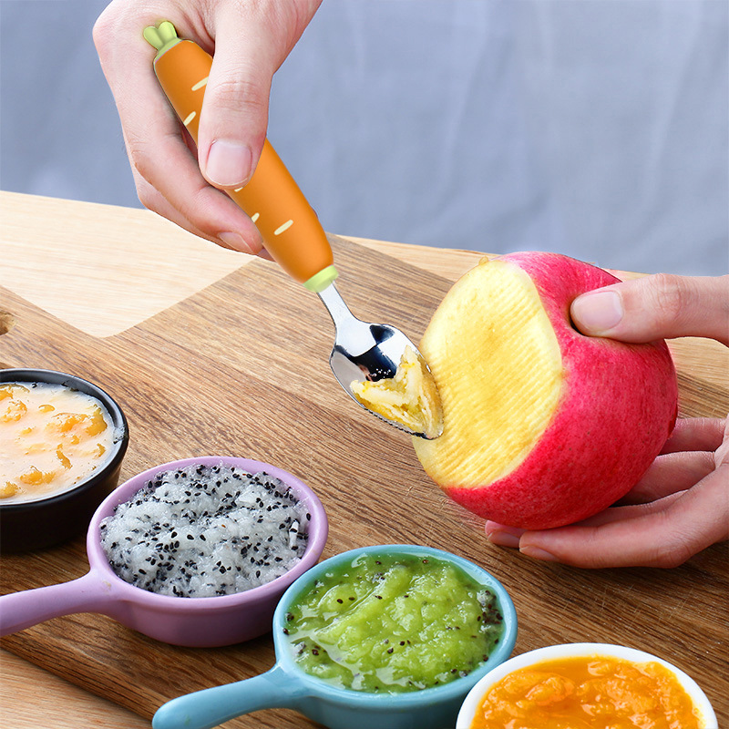Factory direct baby scraping Apple spoon auxiliary spoon 304 stainless steel scraping spoon children's tableware