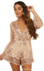 European and American Sequin deep V long sleeve Jumpsuit shorts