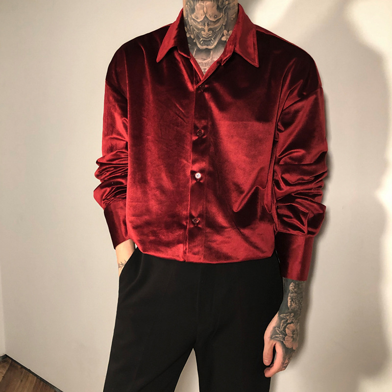 Early Spring Homemade Korean Fashion Velvet Shirt Soft and Comfortable Elegant Korean Style Long Sleeve Shirt All-match Men's Wear