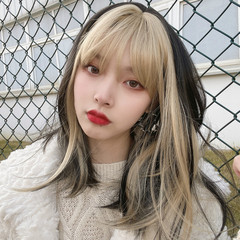 Wig Women's Long Hair Jennie's Style Golden Bangs Dyed Comic-Style Bangs, Internet-Famous, Naturally Voluminous Lolita Fake Hair