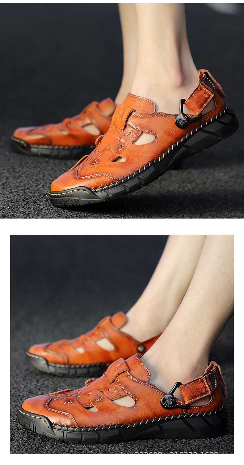 Cross-border genuine leather men's breathable large size 50 sandals, men's 49 massage sole, foreign trade cowhide beach shoes, casual men's slippers undefined