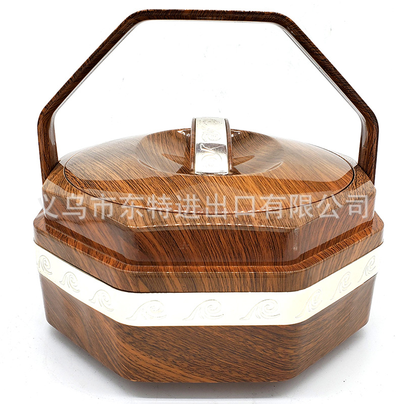 Stainless steel Japanese octagonal multi-layer bento box, wood-grain hand-held picnic lunch box, multi-purpose food grid gift lunch box detail image 7