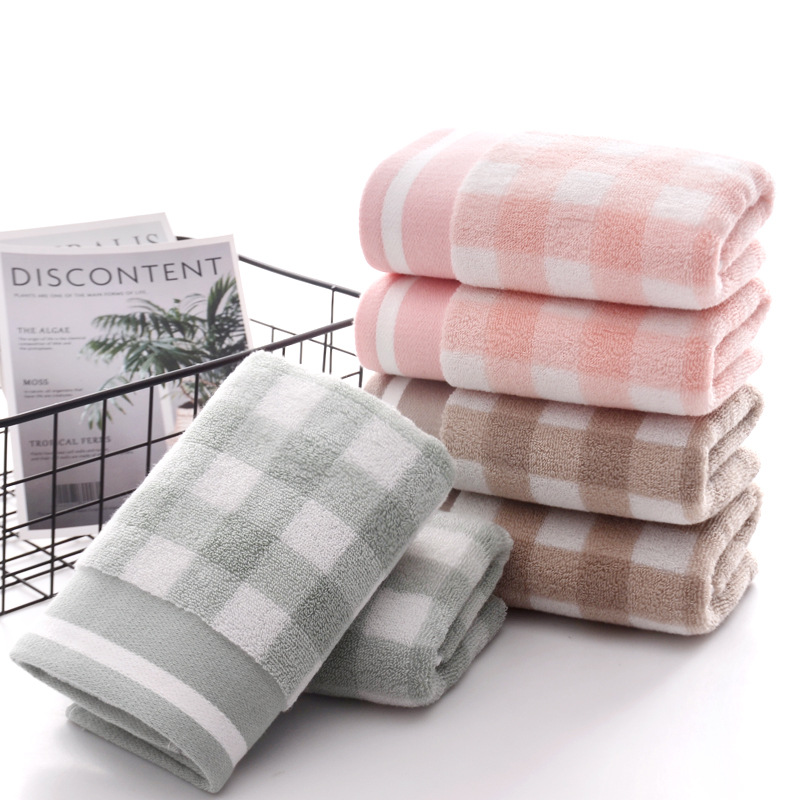 Serviette de toilette en coton à carreaux épais (120 g), douce et absorbante, avec logo personnalisé. Idéale comme cadeau._voghion.com