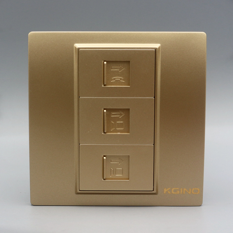 86型2个七类网络+电话插座金色CAT7万兆电脑电话语音信息插座面板