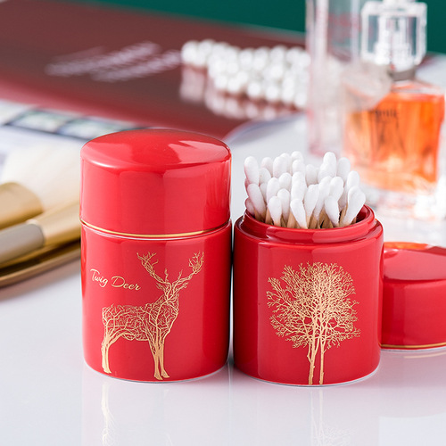 Light luxury emerald ceramic toothpick holder household toothpick box cotton swab storage box bucket restaurant hotel high-end toothpick jar
