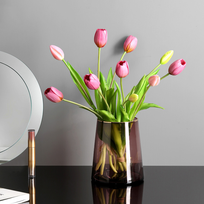 Nordic Color Transparent Gold-rimmed Glass Vase Ornaments Light Luxury Living Room Dining Table Flower Arrangement Home Decoration - 4