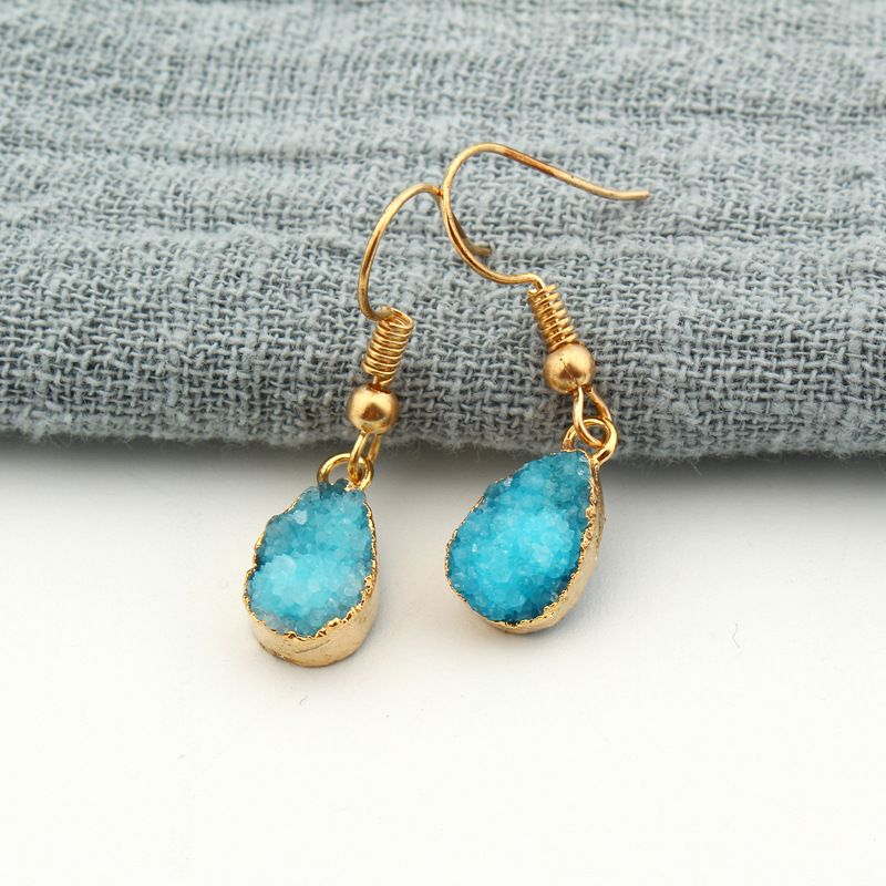 Jewelry Petite Water Drops Natural Stone Ear Studs Crystal Buds Earrings Spar Earrings Druzy display picture 2