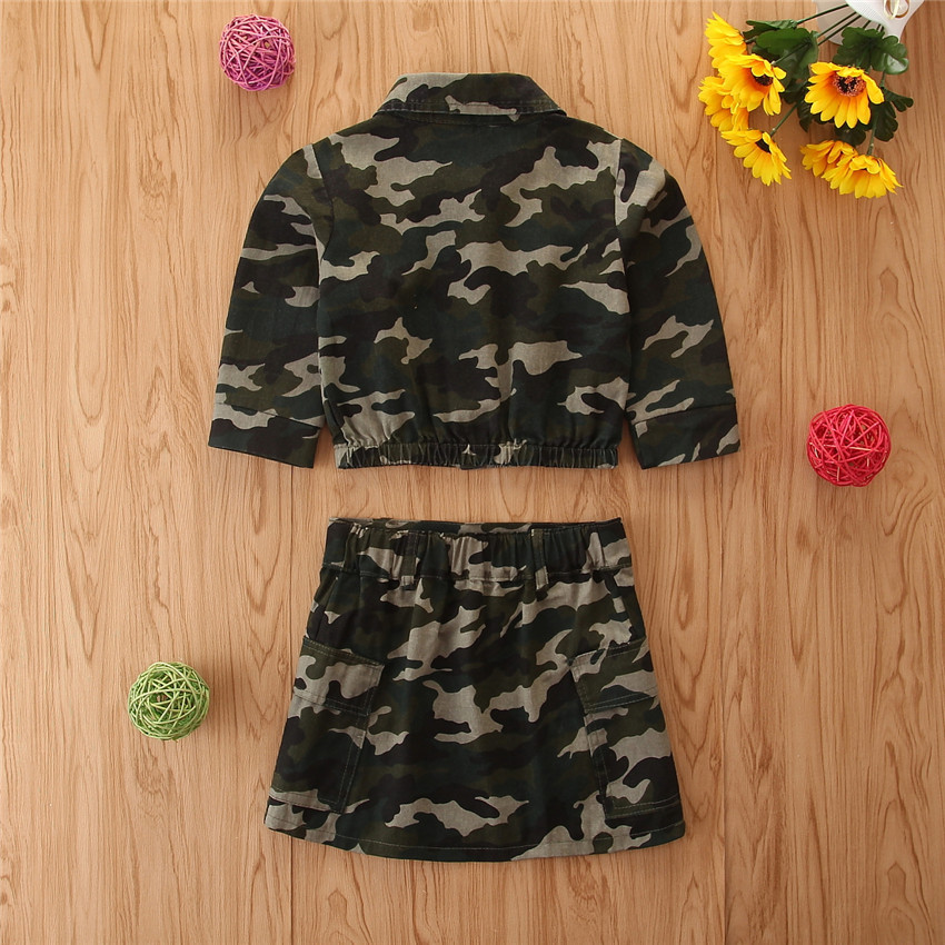 Amazon autumn new set for girls instagram style girl camouflage long sleeve jacket + camouflage skirt 2 sets