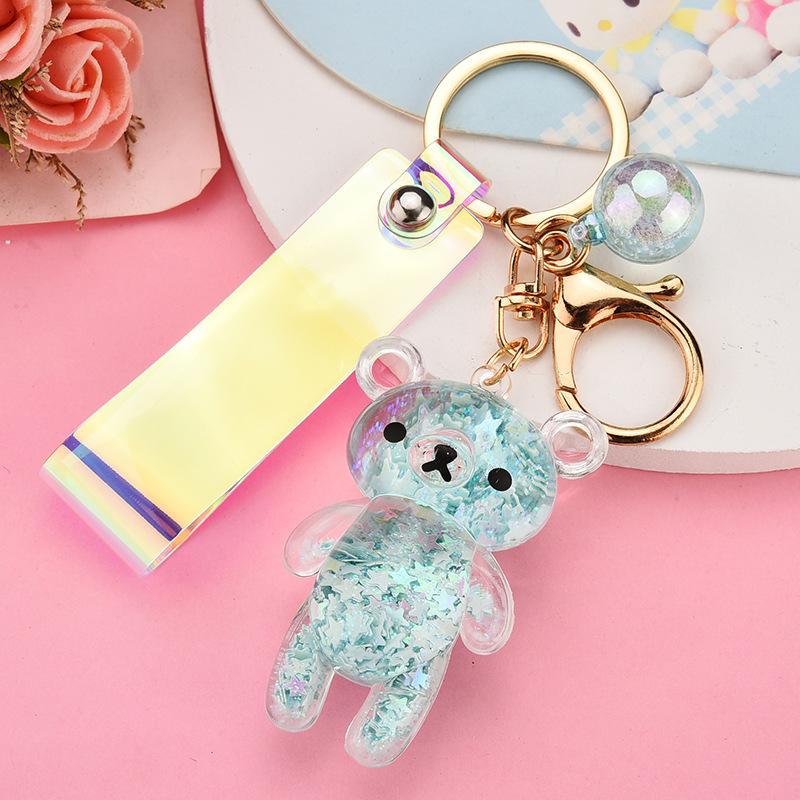 33g Weight Arylic Material Plating Design Light Blue, Pink, Purple, Green, Gold Color Korean Quicksand Acrylic Oiling Bear Keychain Wholesale Nihaojewelry 5