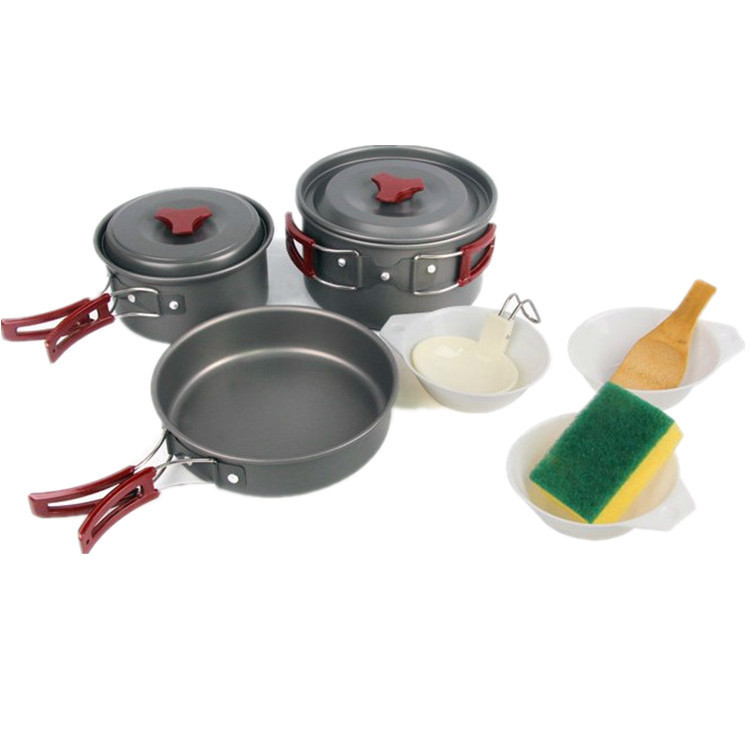 戶外野營套鍋加厚鋁制套鍋2-3人組合便攜不粘鍋鋁套鍋