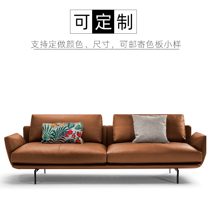 Sofá de cuero genuino, estilo minimalista italiano, piel de vacuno de primera calidad, sala de estar moderna, lujo nórdico ligero, chaise longue esquinera, totalmente de cuero genuino, importado.