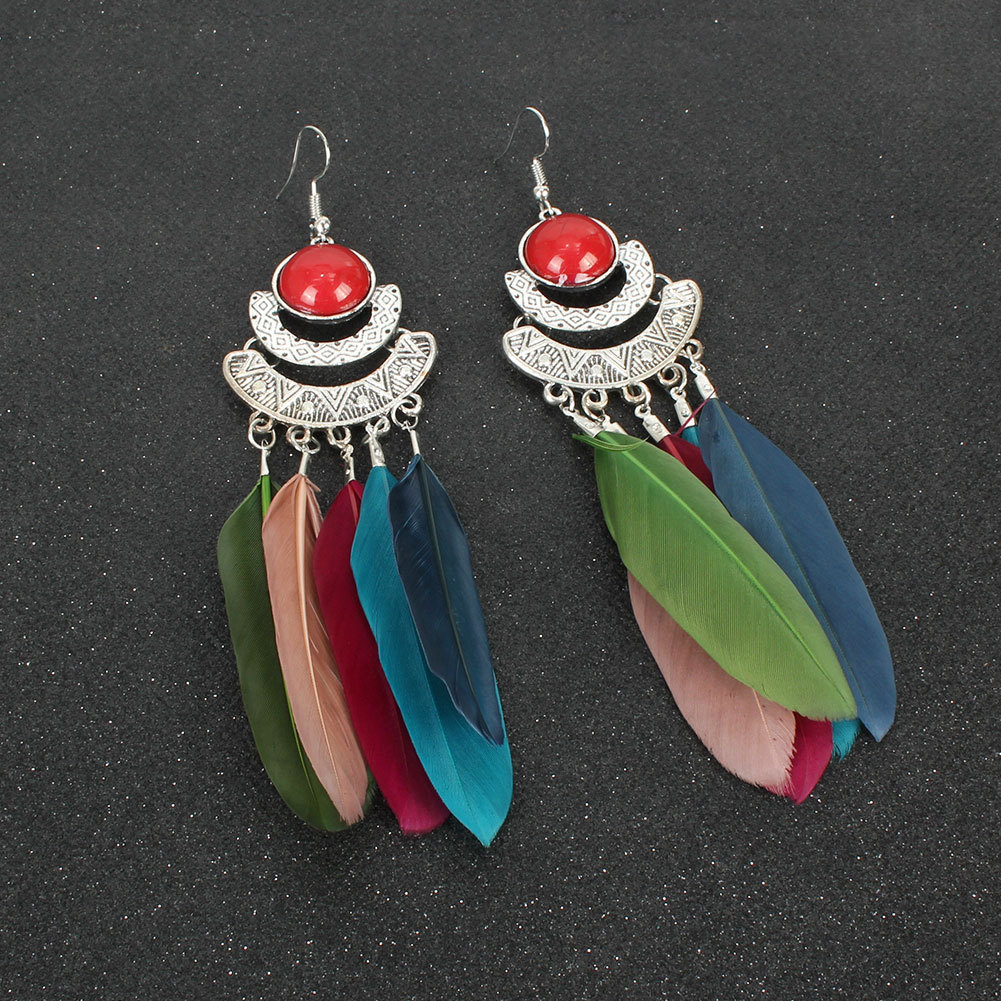 Retro Long Feather Earrings display picture 3