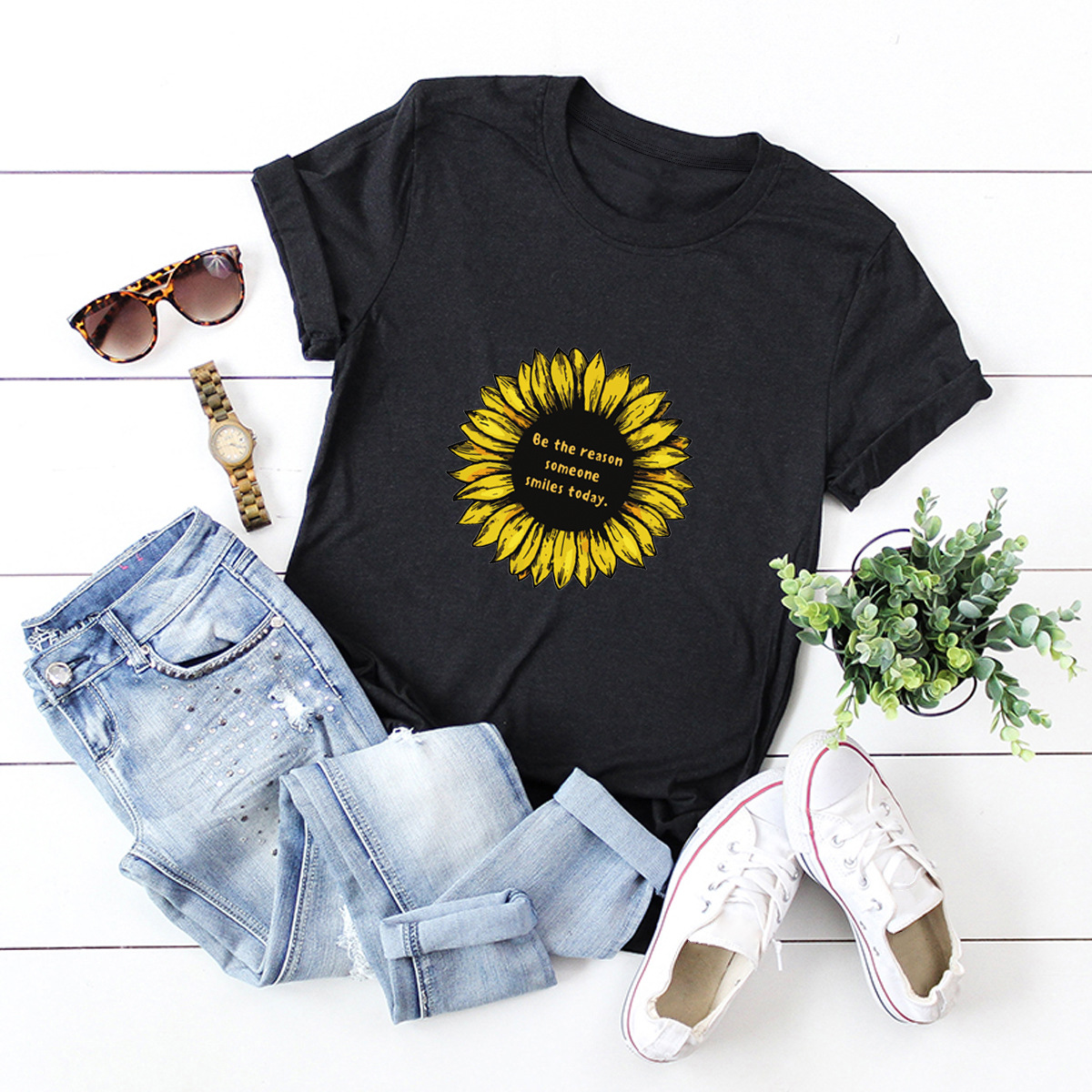 sunflower print short sleeve T-shirt  NSSN21192