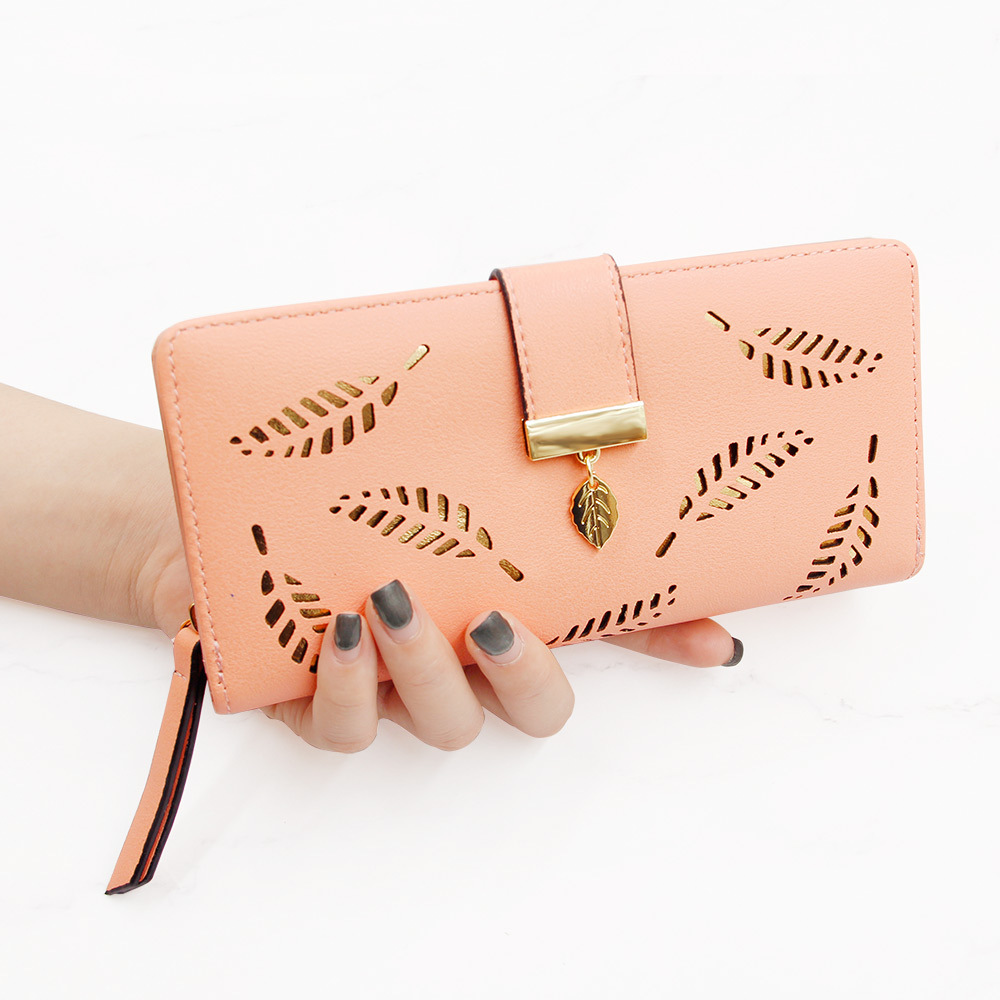 Nueva hoja de estilo coreano hueco de salida de cremallera larga cartera monedero de mujer bolso de teléfono móvil monedero de embrague de mujer