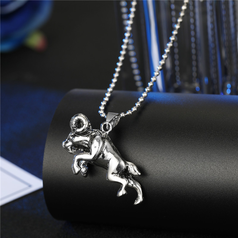 Personalized Menu0027s Necklace Punk Hip Hop Skull Wings Goat Animal Pendant Alloy Necklace