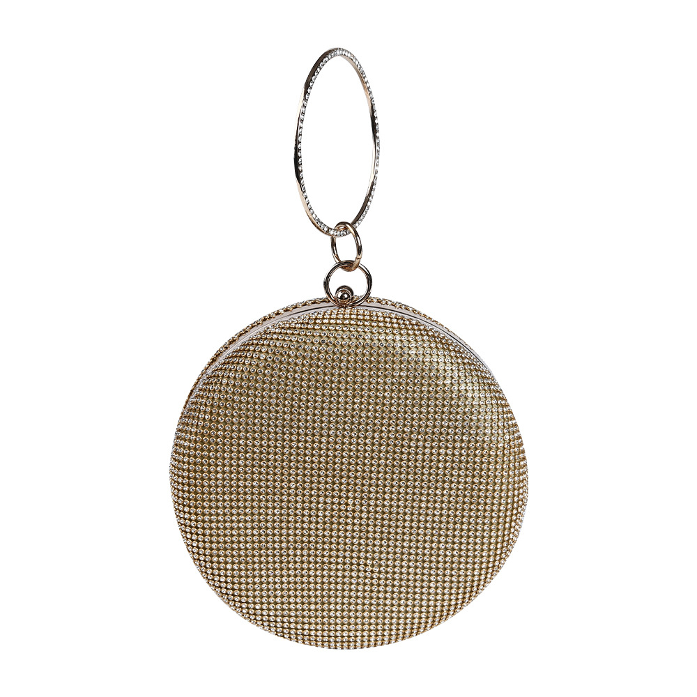 Bolso de noche transfronterizo nuevo Bolso de noche de diamantes de imitación hecho a mano incrustado bolso de noche bandolera portátil pequeño bolso redondo en stock