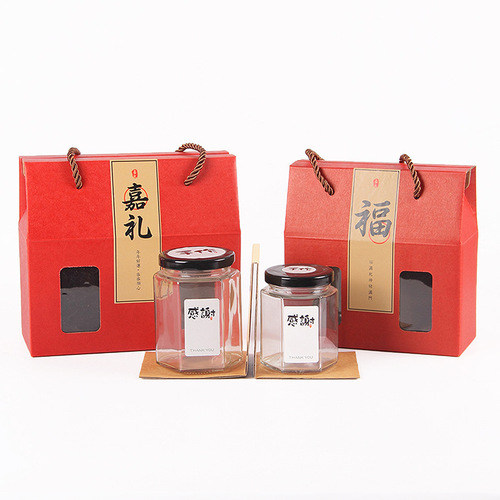 Kraft Paper Honey Packaging Box Universal Six-Sided Glass Plastic Bottle Paper Box Jam Herbal Tea Gift Box Wholesale