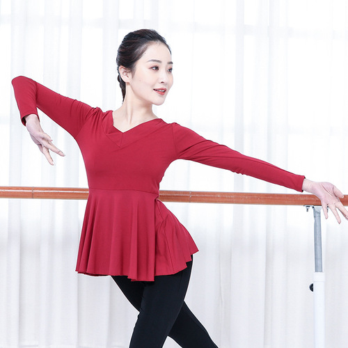 Dance wear for women, modal body training clothes, V-neck square dance clothes, slimming Latin dance clothes, classical dance tops