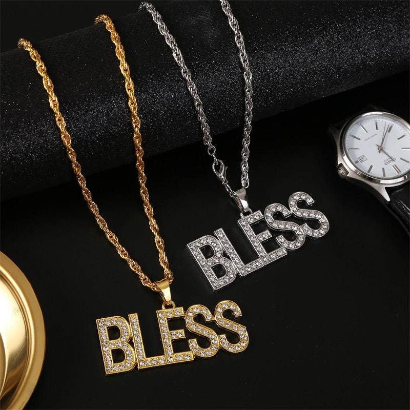 Fashion Simple  Bless Hip Hop Alphabet Necklace  Trend Exaggerated Hip-hop  Pendant  Nihaojewelry Wholesale display picture 3