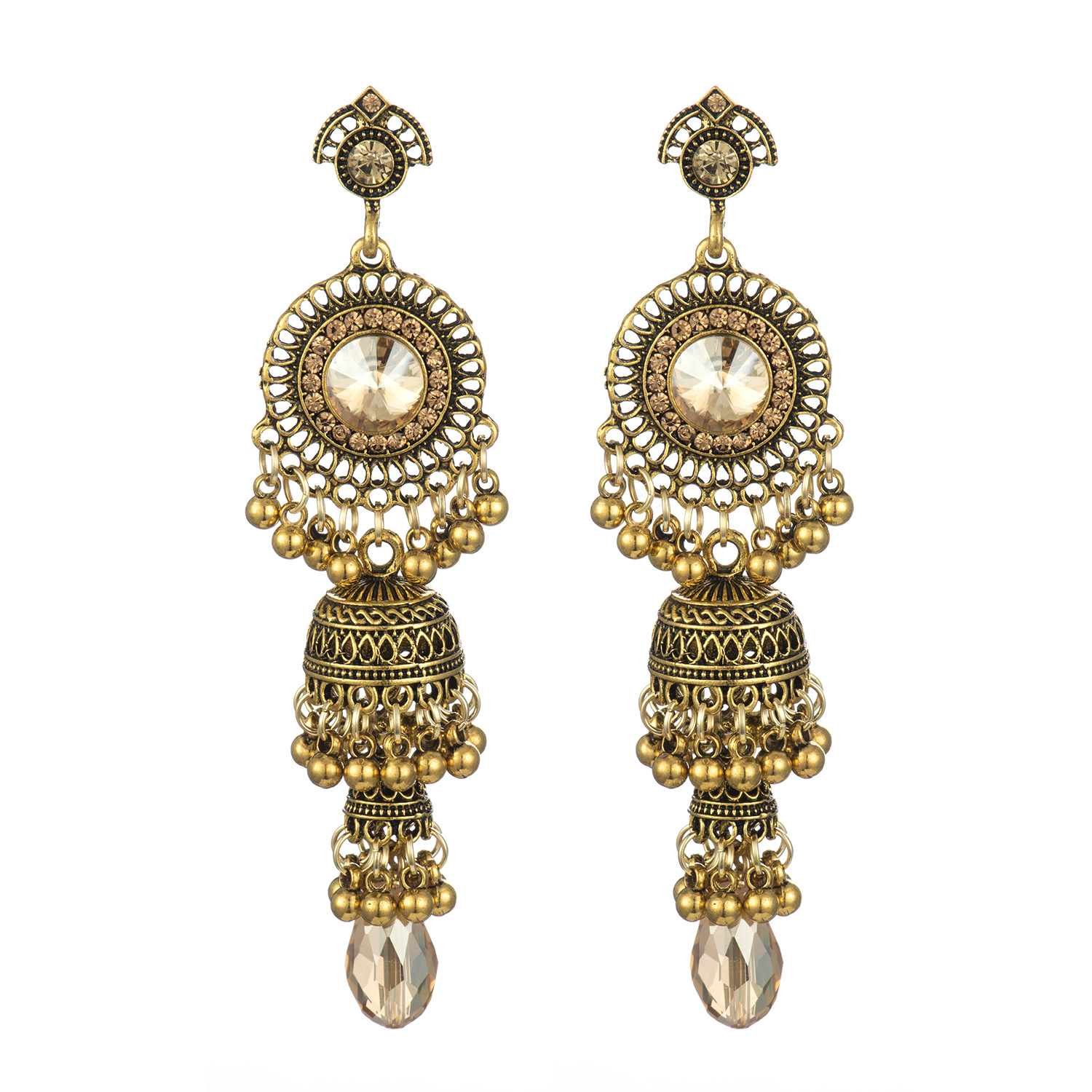 1 Pair Retro Round Bell Pearl Plating Inlay Alloy Acrylic Gem Drop Earrings display picture 26