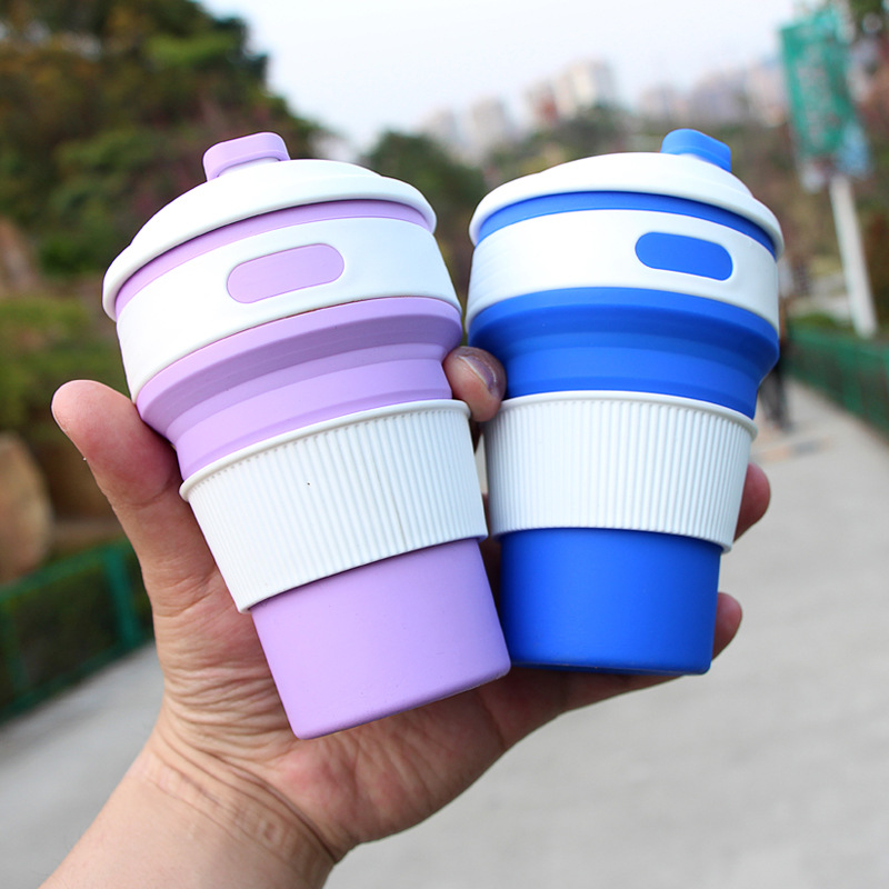 新款折叠水杯硅胶伸缩咖啡杯便携随身户外旅行折叠杯创意礼品水杯