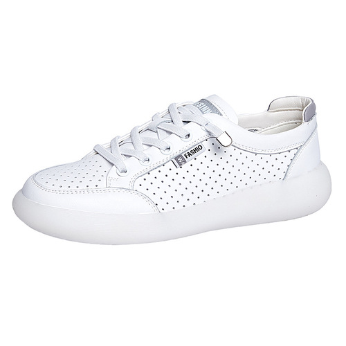 Genuine leather white shoes for women in summer, hollow, breathable, comfortable, soft-soled lazy shoes, one-leg pure leather casual and versatile shoes