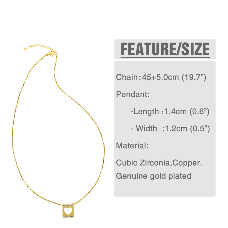 Korean Heart-shaped Square Geometric Pendant Diamond-studded Clavicle Chain Necklace Wholesale display picture 2