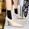 Club thick heel ultra-high heel square head lacquered snake short tube winter boots