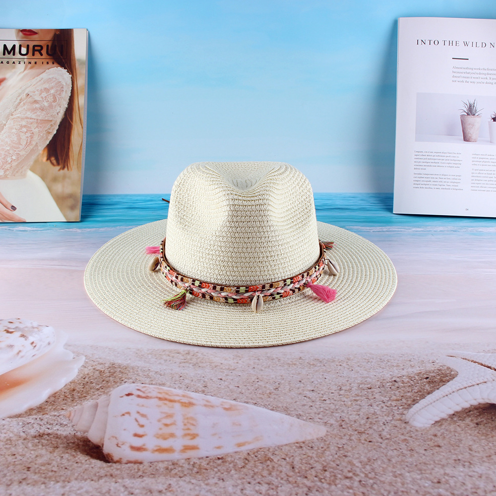 Sombrero de paja de papel británico de las mujeres europeas y americanas sombrero de sol de verano sombrero de Sol de ala plana sombrero de paja de ala grande sombrero de playa al por mayor