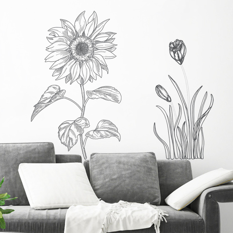 New Creative Simple Sketch Sunflower Wall Stickers display picture 3