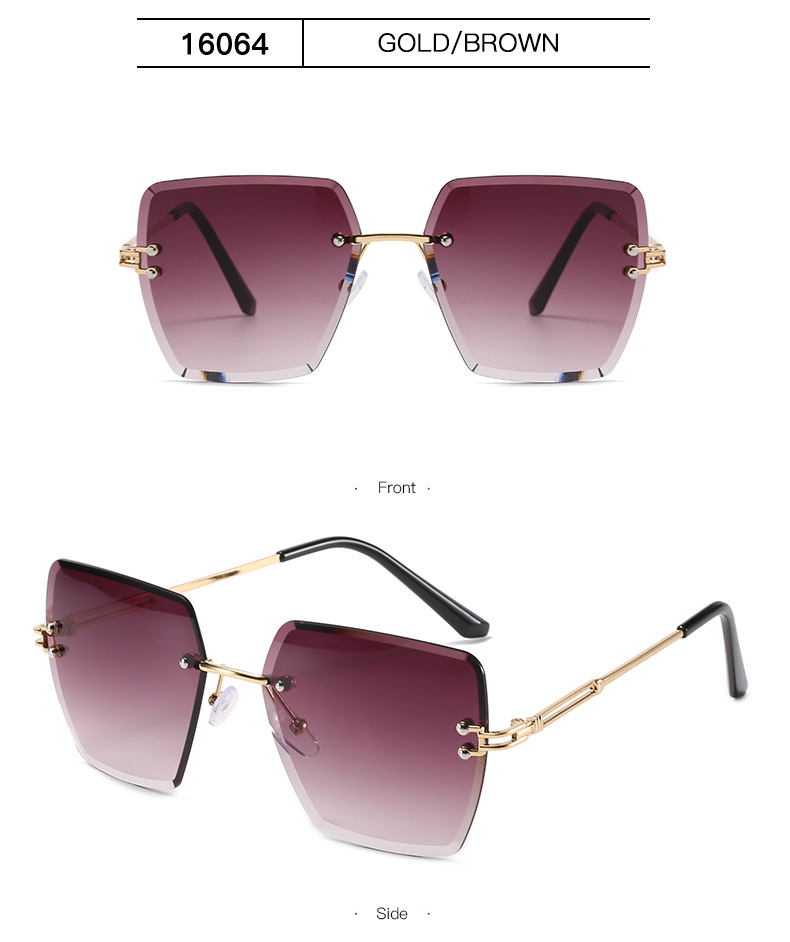 Nouvelles lunettes de soleil à bords coupés sans cadre les plus vendues pour femmes en Europe et en Amérique, lunettes de soleil à dégradé polygonal tendance, lunettes transfrontalières_voghion.com