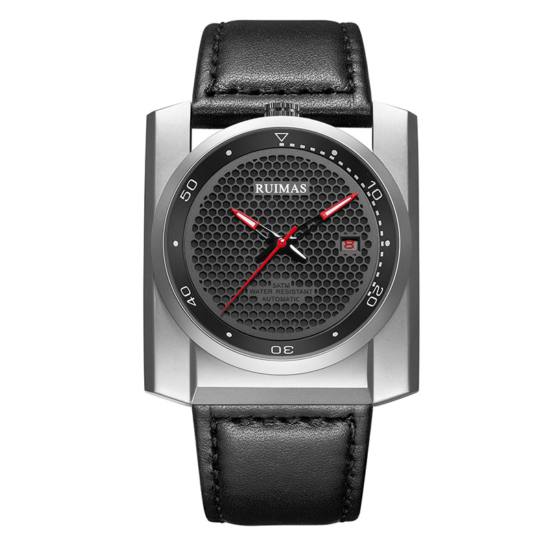 瑞马仕RUIMAS全自动机械表男士方形钢壳皮带商务时尚手表代发6775