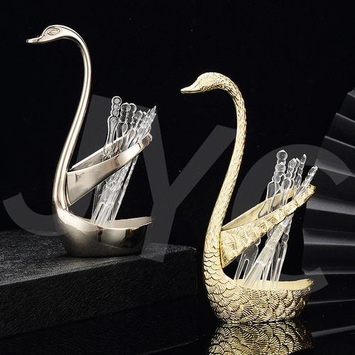 Factory Wholesale Gift Craftsmanship Home Fruit Skewers Cake Forks Creative Swan Fruit Fork Set