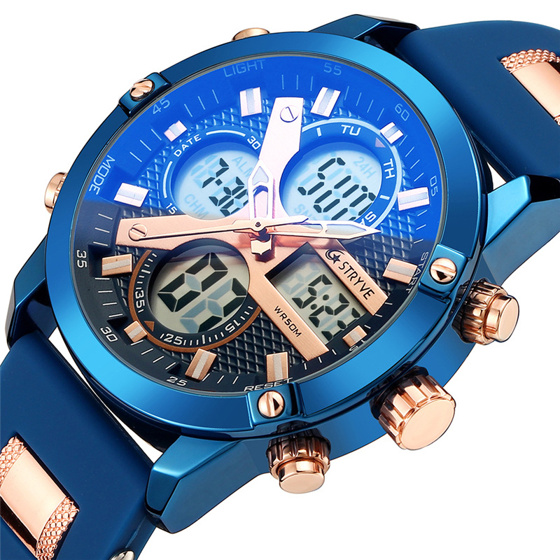 STRYVE hombres multi-función Deportes impermeable reloj electrónico Calendario de cuarzo reloj de cuarzo luminoso S8021