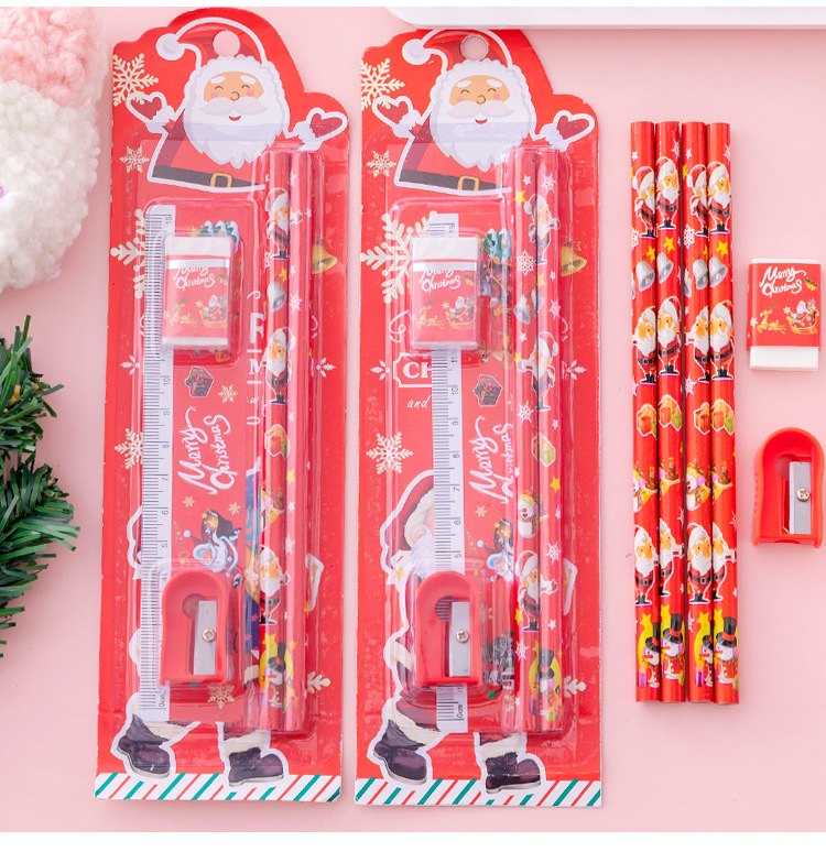 Fashion Pencil Sharpener Rubber Christmas Stationery Five-piece Set display picture 1