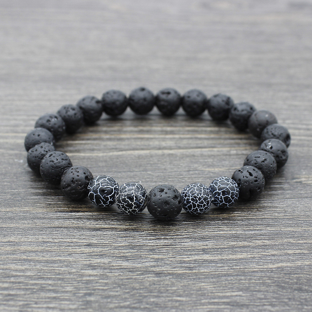 Anniversary Occasion Volcanic rock Material Retro Round Volcanic Rock Stone Beaded Unisex Bracelets