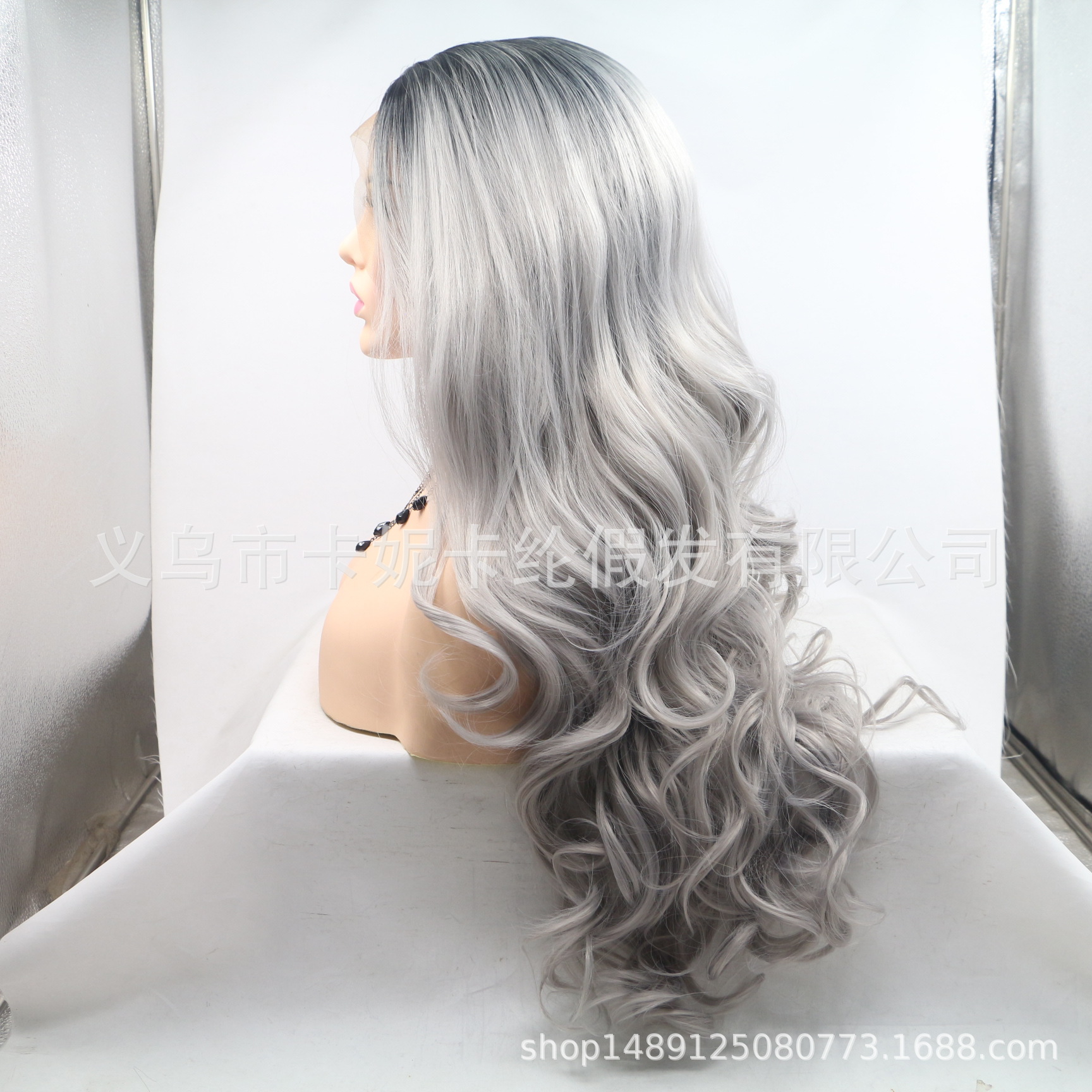 Peluca de encaje frontal de color mixto para mujer de pelo largo y rizado de moda europea y americana