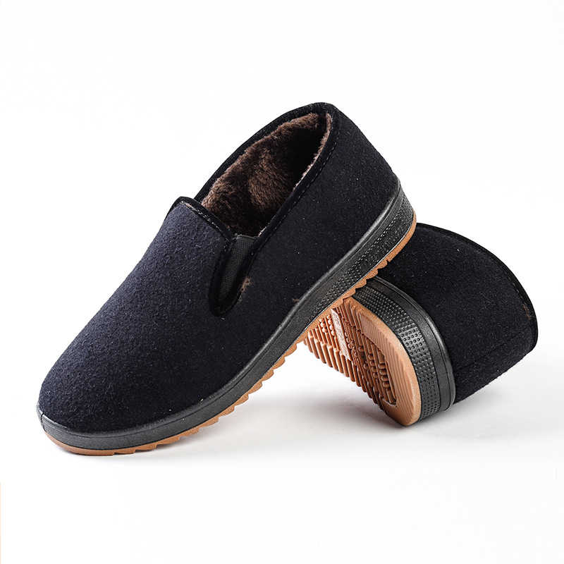 老北京布鞋呢子棉鞋男款中老年套脚防滑软底老人鞋一脚蹬老头棉鞋