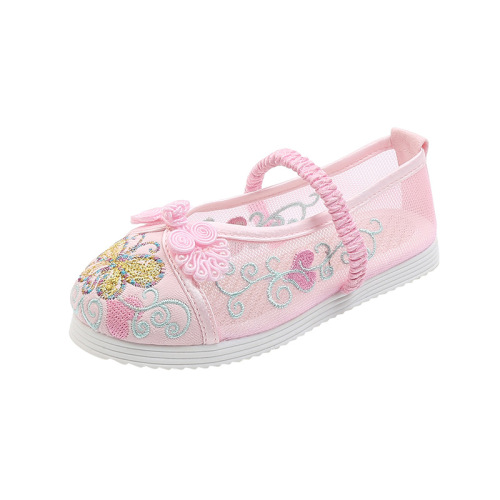 Children's breathable mesh shoes with Chinese style, embroidered girl's shoes, ethnic style, old Beijing Hanfu cloth shoes, summer edition sandals