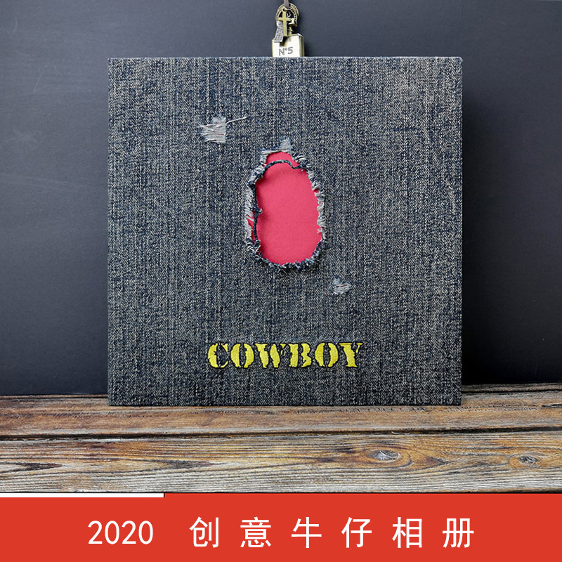 [개인화 된 디자인] 데님 찢어진 사진 앨범 표지 수제 diy 자체 접착 라미네이션 가족 사진 앨범
