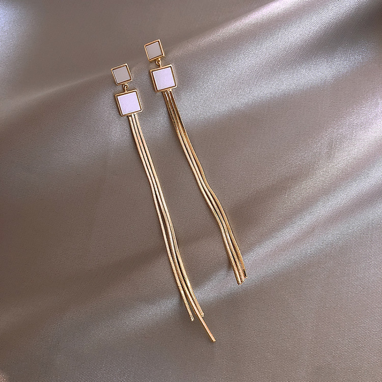 925 Silver Needle Square Long Tassel Korean Simple  New Trend Simple Earrings display picture 6