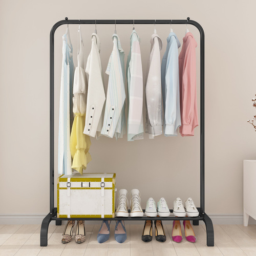 Double-pole clothes drying rack, multi-functional floor-standing coat rack, clothes rack and drying rack, simple indoor balcony windproof clothes pole